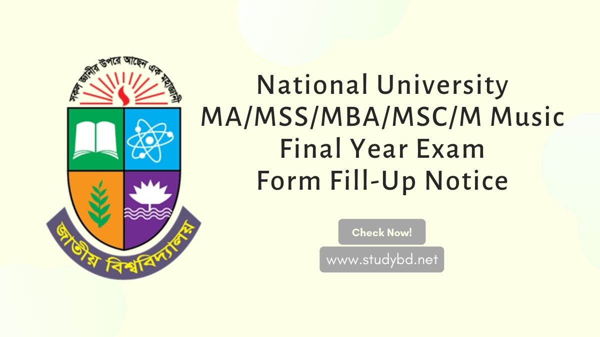 NU MA/MSS/MBA/MSC/M Music Final Year Exam Form Fill-Up Notice