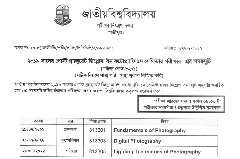 Postgraduate Diploma In Photography Exam Routine 2022