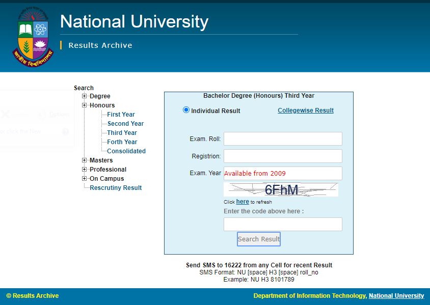 NU Honours 3rd-Year Result Check Online